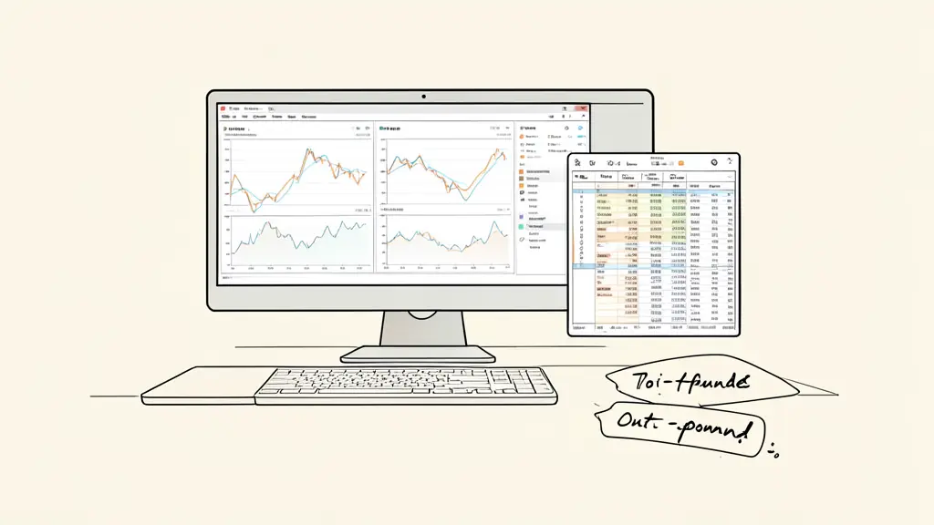 Poste de backtest avec graphiques de marché segmentés, tableur de résultats de trades et notes manuscrites hors échantillon