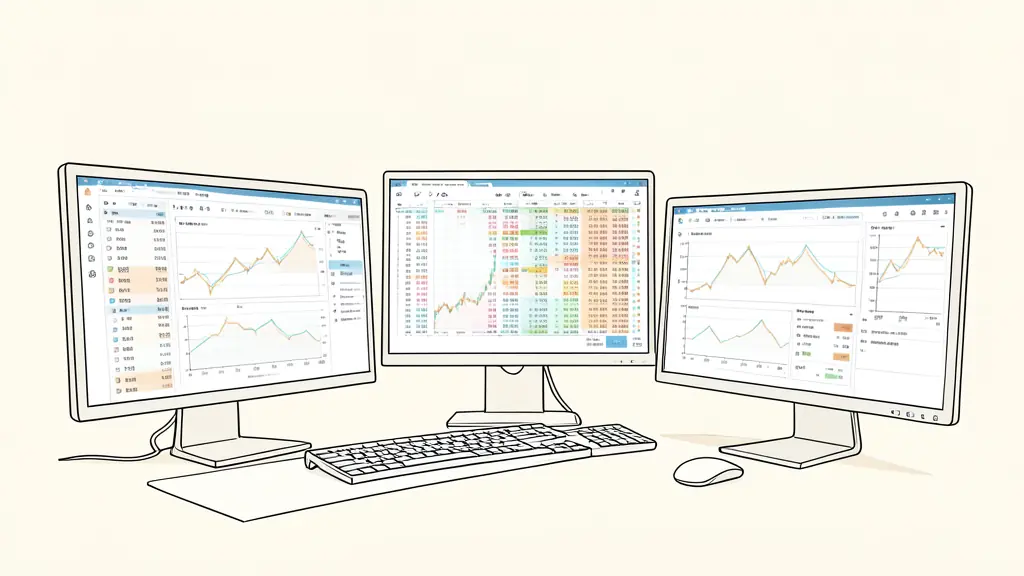 A professional trader's workspace with multiple monitors showing complex options chains and volatility charts, focusing on a clean, analytical environment.